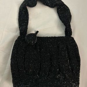 Vintage 1940's Black Seed Bead Handbag ~ zipper Closure